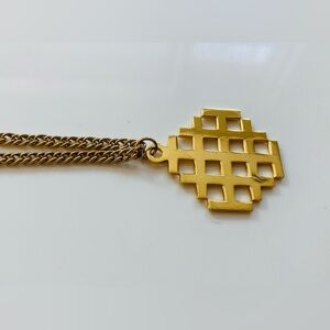 Gold filled Jerusalem Cross Modernist pendant necklace on mid century chain